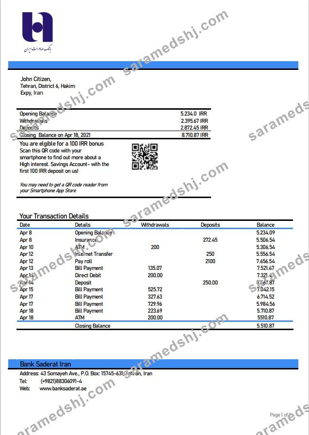 Iran Bank Sederet Iran statement